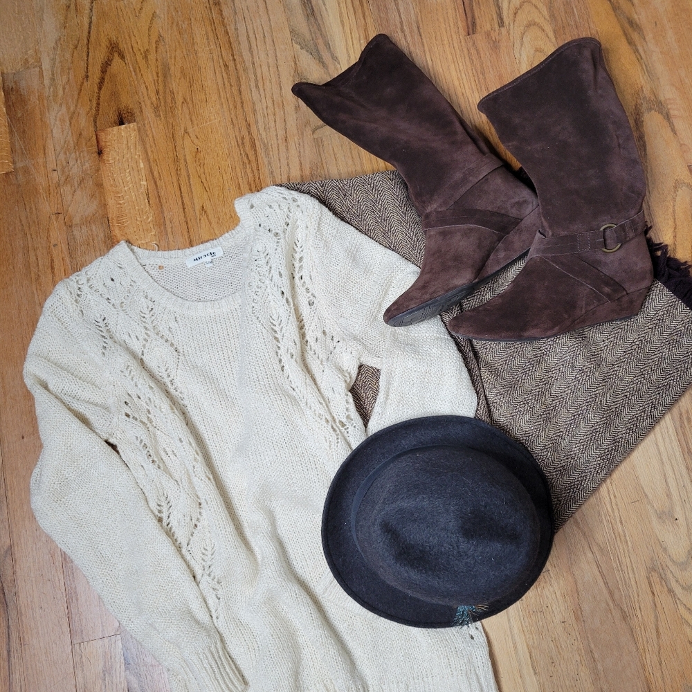 Vintage Harv'e Benard Sport Brown Wool Tweed Skirt With Fringe Size 10 - Picture 14 of 14